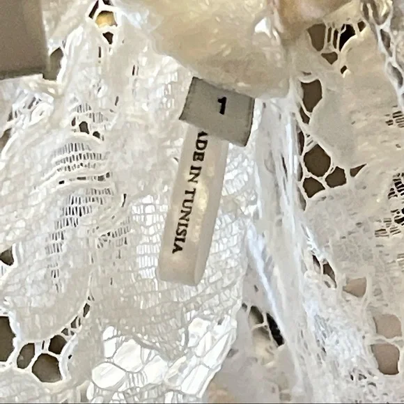 SANDRO | 🤍 White Lace Mock Neck Blouse w/ Thin Pinstripe Panel | Size 1 (Small) - Picture 13 of 16